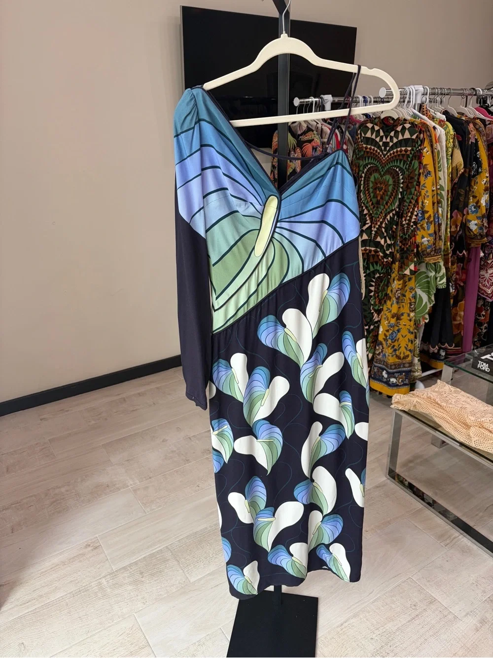 Farm Rio , Black Lovely Anthurium One-Shoulder Maxi Dress